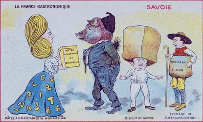 Promotional and Educational Card for Children Depicting Food Specialities of the Savoie Region, c.1910